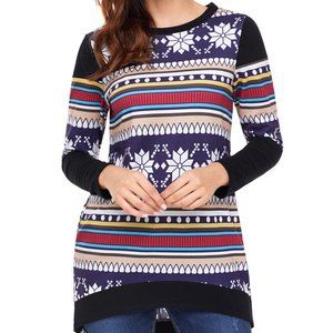 Snowflake & Stripes Long Sleeve Blouse